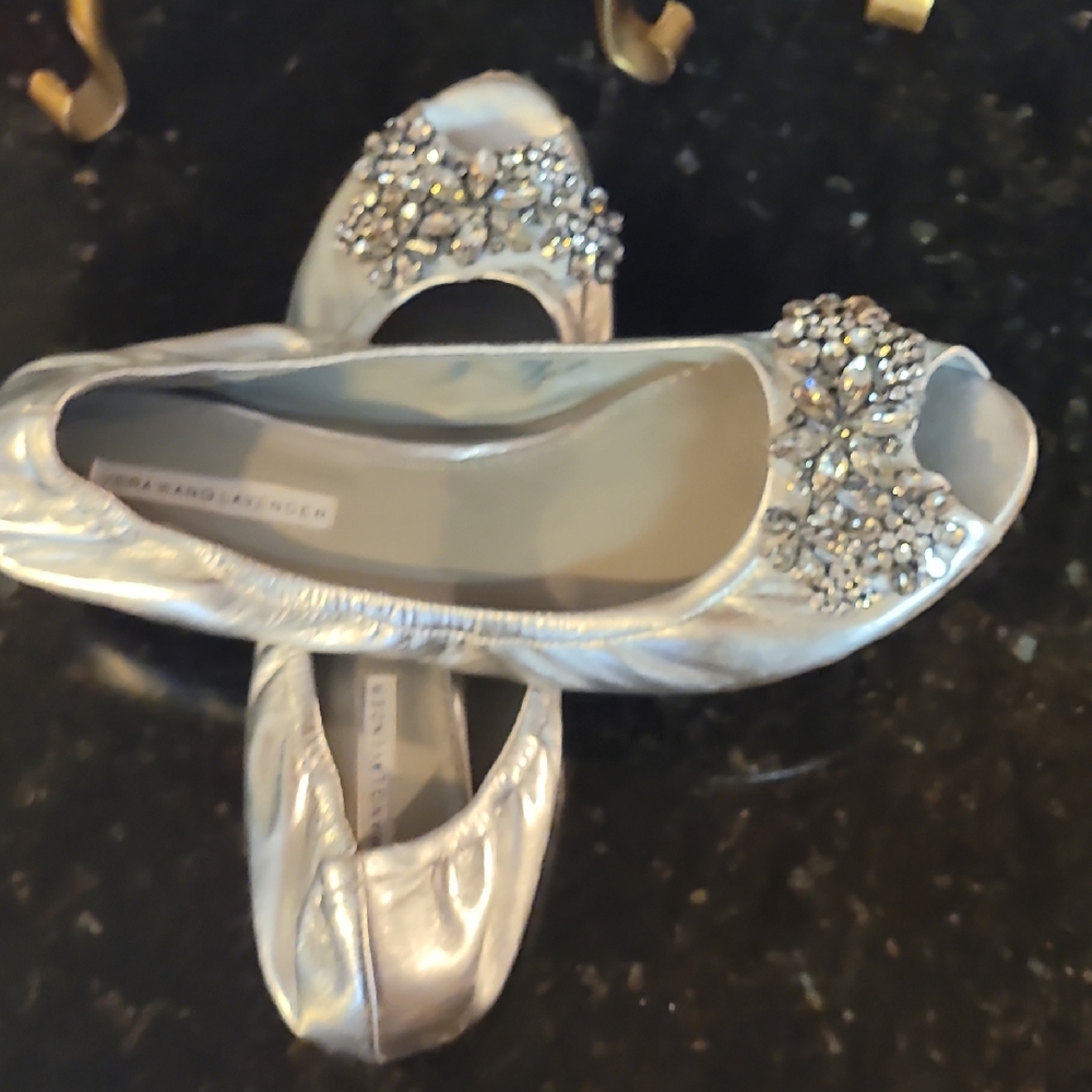 Vera Wang Silver Crystal Embellished Flats